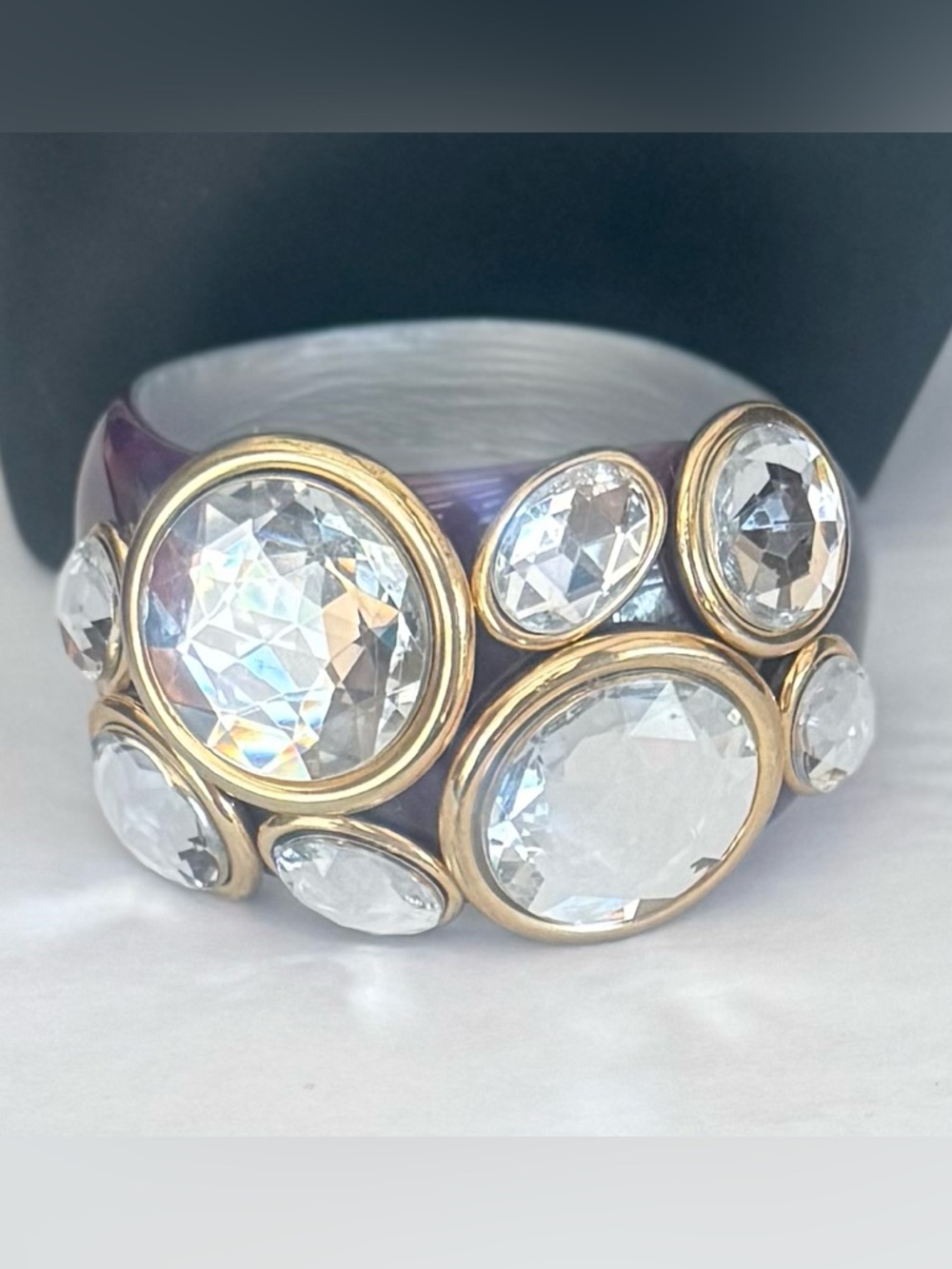 Vintage Huge Resin And Lucite Rhinestone Statement Purple Cuff/Bangle Bracelet